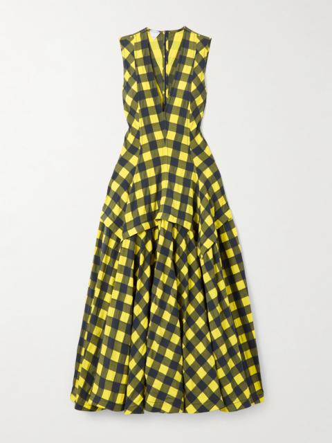 Bottega Veneta Pleated Paneled Checked Cotton Midi Dress