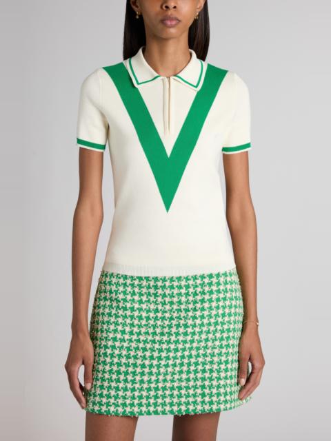 Valentino Valentino V Logo Quarter Zip Polo Sweater in Ivory/Green at Nordstrom