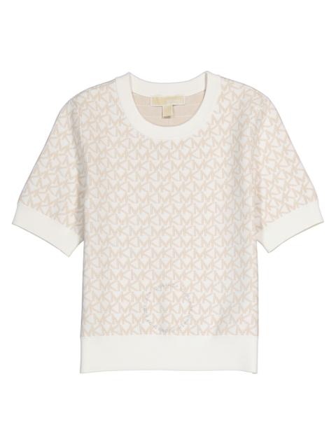 Other Designers Michael Kors Ladies Bone Logo Jacquard Short-Sleeve Sweater