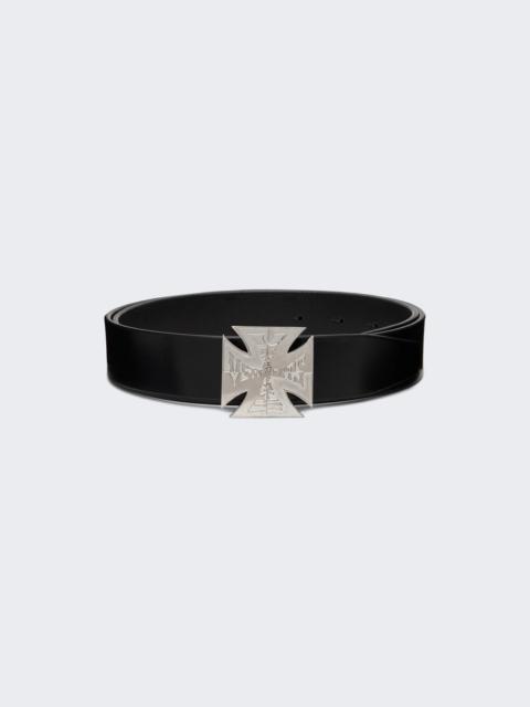 VETEMENTS Metal Biker Cross Logo Belt Black And Silver