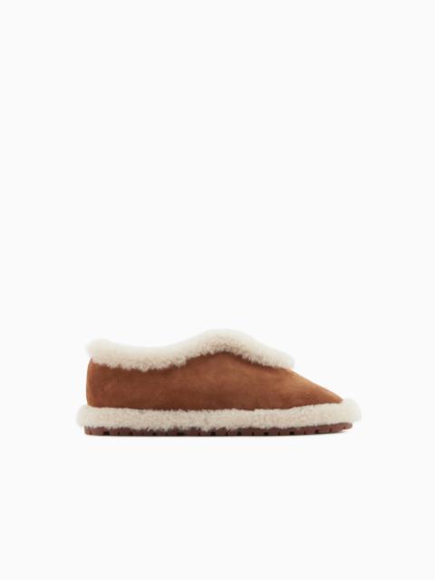 GIORGIO ARMANI GIORGIO ARMANI NEVE SUEDE AND SHEARLING SHEEPSKIN SLIP-ONS