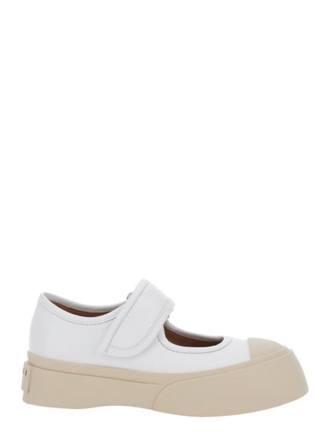 Marni Marni Women 'Mary Jane' White Sandals With Touch-Strap Closure And Logo Patch On The Rear In Leather