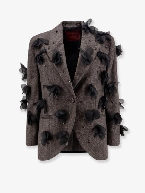 Other Designers Stella Maxwell X Marella Wool Blend Blazer With Rhinestones And Flower Patch