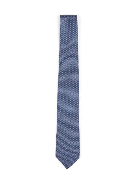 FERRAGAMO Ferragamo Men Marine Blue Gancini Silk Twill Zelig Tie