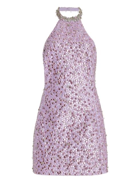 Other Designers DES_PHEMMES - Purple Embroidered Stretch-Cotton Satin Mini Dress