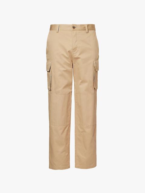 Flap-pocket straight-leg regular-fit cotton trousers