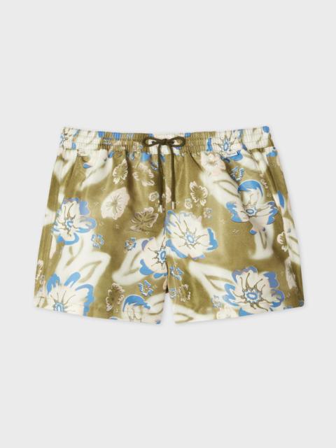 Paul Smith Khaki Green 'Riso Floral' Print Swim Shorts