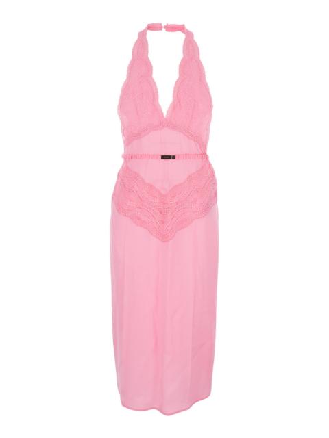 GUCCI Gucci Women Pink Dress With Deep V-Neck And Removable Ruffle Belt In Silk Satin Woman