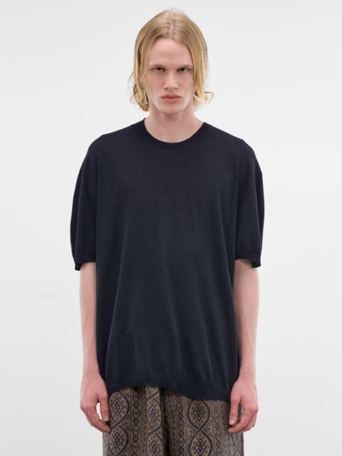 UMA WANG Blue Cotton-Silk Asymmetric Tee