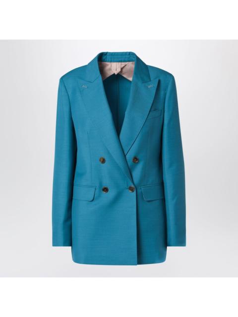 Max Mara Max Mara Turquoise Wool-Blend Double-Breasted Jacket Women