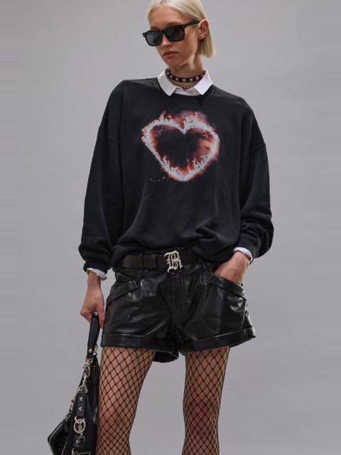 R13 FLAMING HEART OVERSIZED CREWNECK