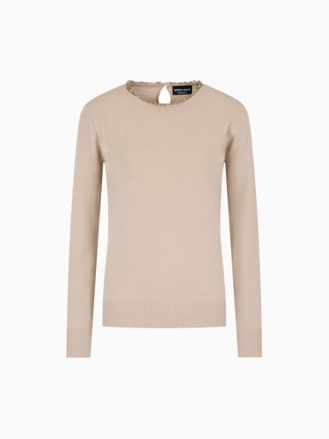 GIORGIO ARMANI CASHMERE CREW-NECK JUMPER WITH EMBROIDERY