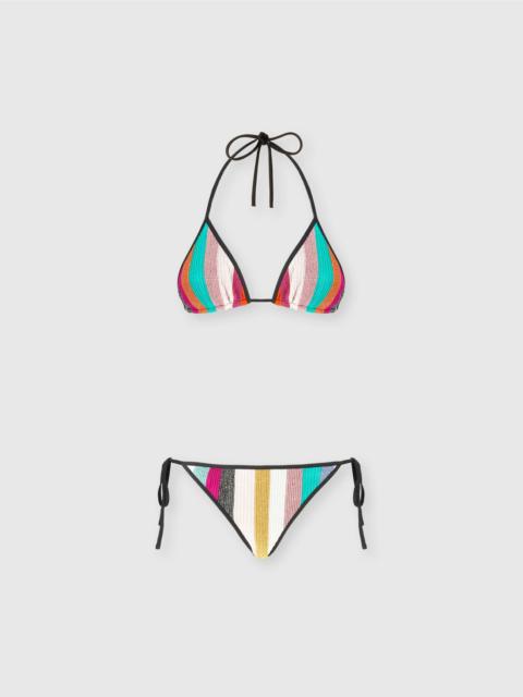 Missoni Triangle bikini in lamé striped ribbed knit