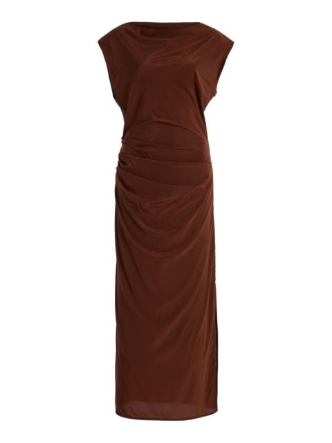 Proenza Schouler Tasa Draped Silk-Blend Midi Dress burgundy