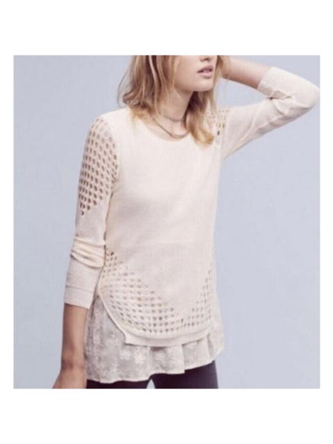 Other Designers Anthropologie Sunday In Brooklyn Fiona Sweater Eyelet Layered Cream Medium