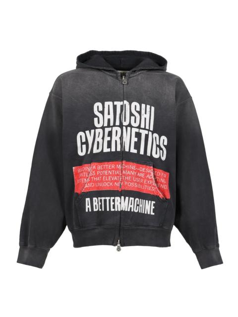 SATOSHI NAKAMOTO CYBERNETICS ZIP UP HOODIE / WASHED BLK