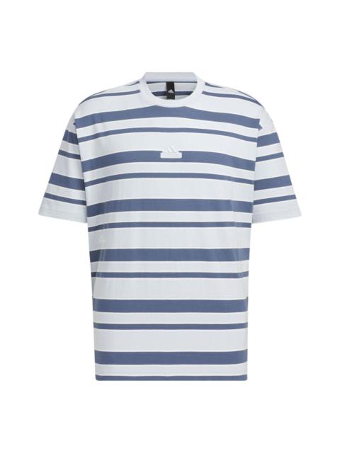 adidas adidas Logo Stripe T-shirt Asia Sizing 'Grey Navy' IT3929