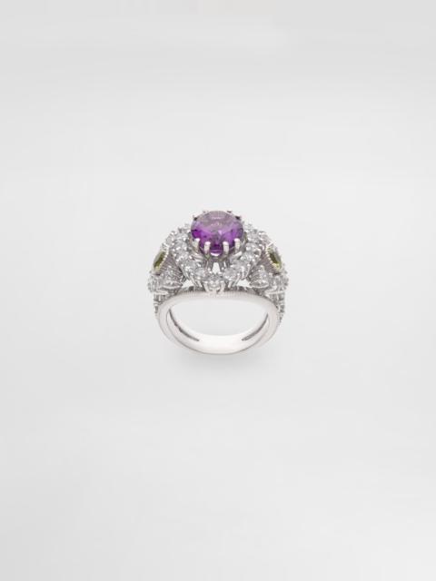 Dolce & Gabbana Eleganza Ring 18-carat white gold, amethyst, peridots, and sapphires