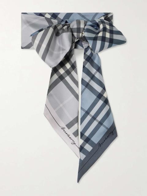Checked silk scarf Gray