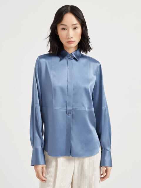 Brunello Cucinelli Stretch silk satin shirt with monili