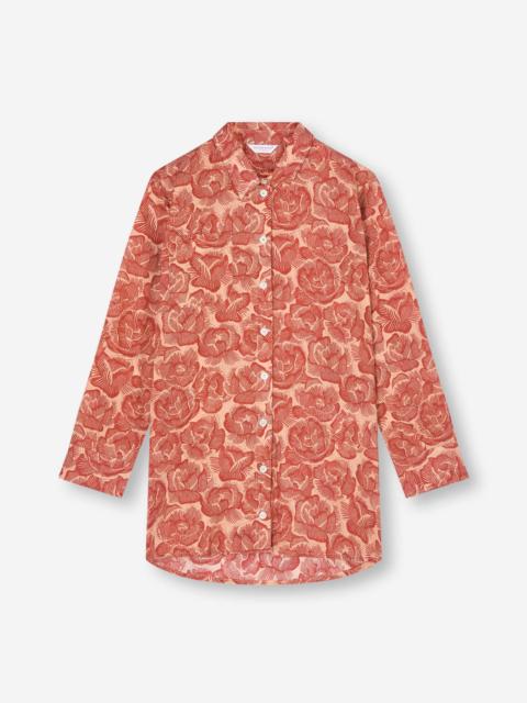 Derek Rose Women's Nightshirt Cotton Batiste Rustic Red & Peach Rose Print