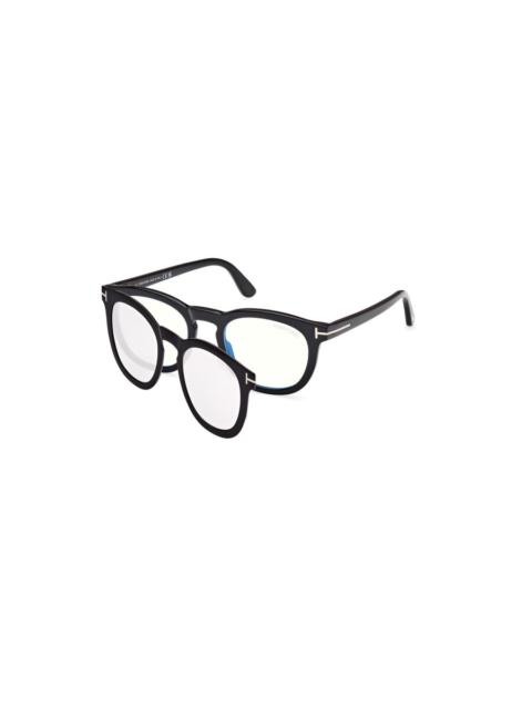 TOM FORD Tom Ford Blue Light Block with Photochromatic Clip On Round Men's Eyeglasses FT5993-B 005 50
