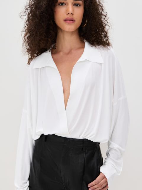NORMA KAMALI Super Oversized Boyfriend Neck Shirt Bodysuit