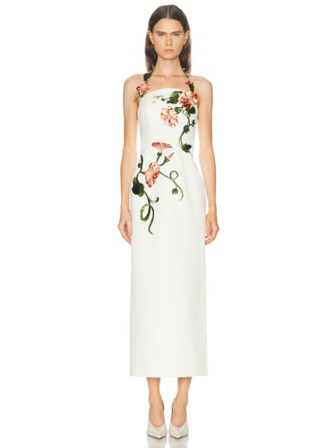LEO LIN Ava Halterneck Applique Floral Bustier Maxi Dress in Vine Print