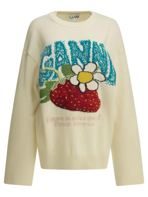 GANNI Ganni Strawberry Crew-neck Sweater White
