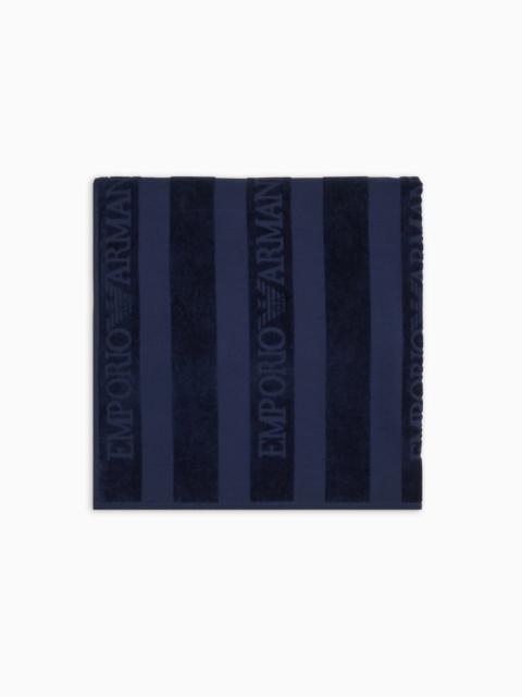 EMPORIO ARMANI STRIPED TERRY BEACH TOWEL WITH LOGO