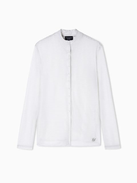 EMPORIO ARMANI ICON LIGHTWEIGHT STRIPED JERSEY GURU-COLLAR SHIRT