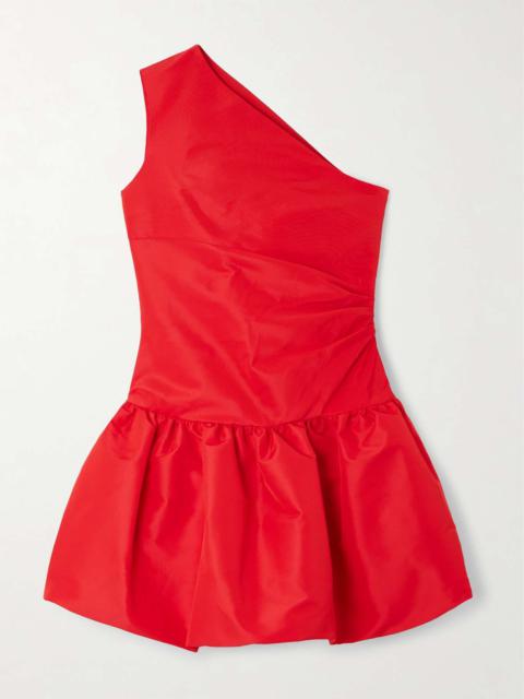 One-shoulder recycled-faille mini dress Red