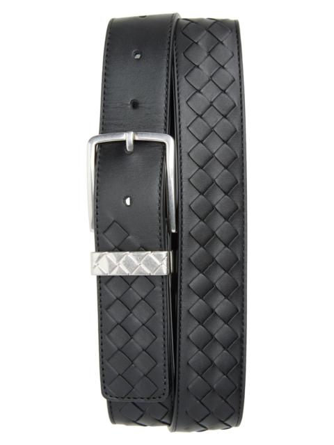 Bottega Veneta Bottega Veneta Intrecciato Leather Belt in 8803 Black/Silver at Nordstrom
