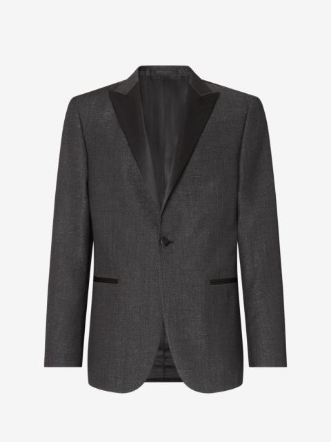 CORNELIANI Grey lamé wool tuxedo jacket