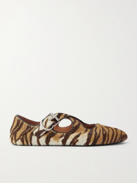 Alaïa Criss Cross Patent-leather Trimmed Zebra-print Calf Hair Ballet Flats