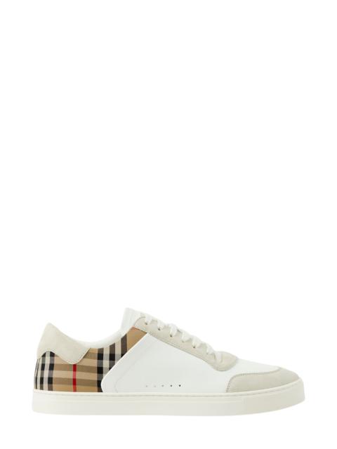 Burberry burberry Stevie Leather & Canvas Check Sneaker in Off White/Beige Ip Check at Nordstrom