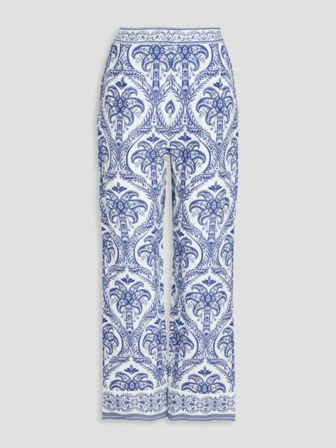 FARM RIO Pleated printed linen-blend straight-leg pants