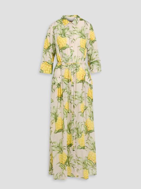 FARM RIO Crochet-trimmed printed cotton-voile maxi shirt dress