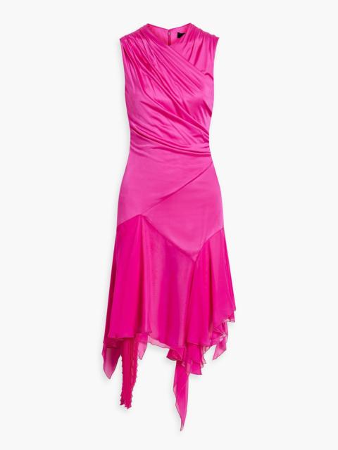 VERSACE Chiffon-paneled draped jersey midi dress