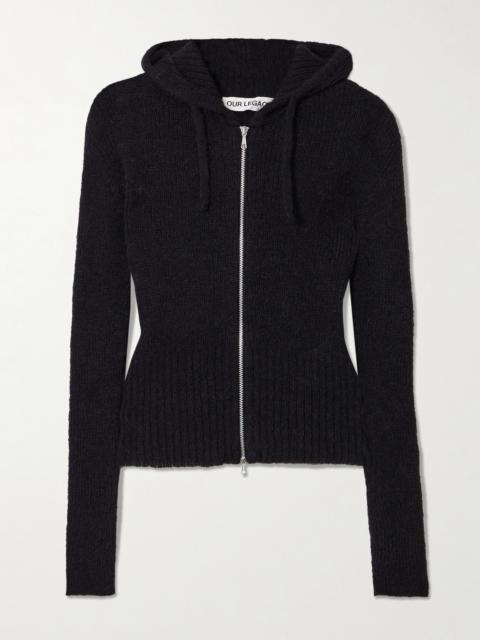 Our Legacy Compact Hooded Ribbed Brushed Alpaca-blend Cardigan