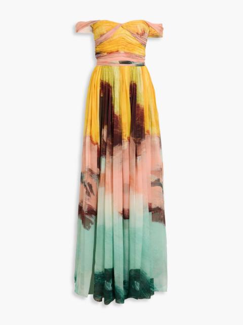 Oscar de la Renta Off-the-shoulder draped printed silk-chiffon gown