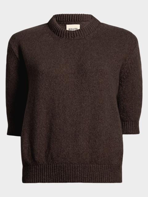 KHAITE Davin Short-Sleeve Cashmere Sweater