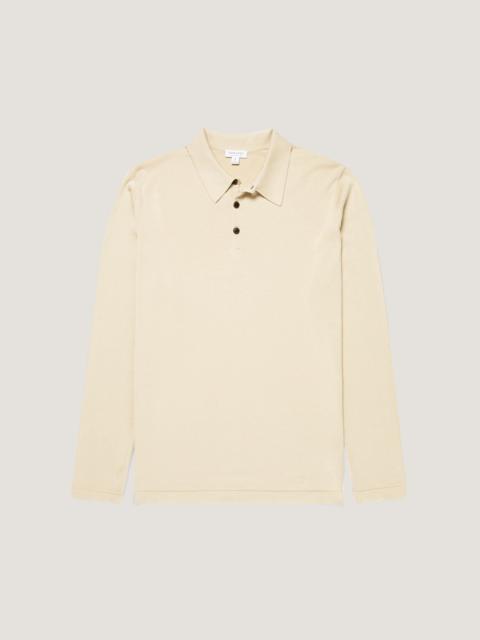 Sunspel Long Sleeve Sea Island Cotton Knit Polo Shirt
