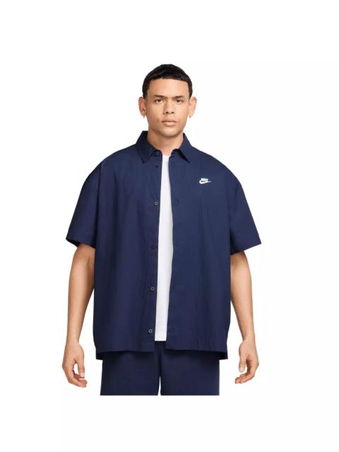 Nike Men's Club Short-Sleeve Button-Down Shirt -Blue