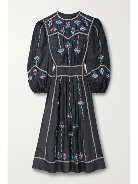 Isabel Marant Caroline Embroidered Silk-satin Midi Dress