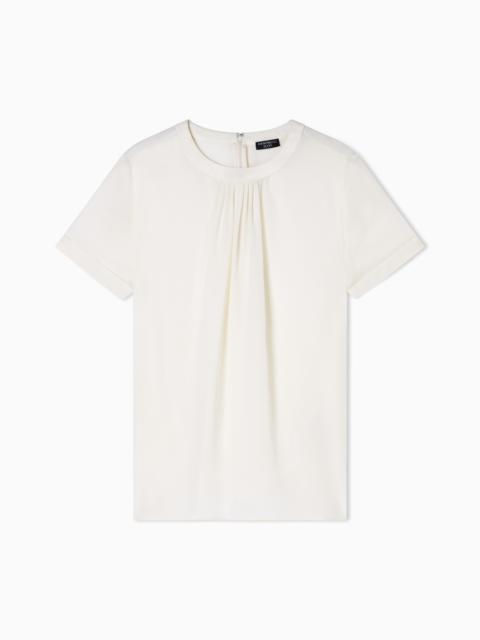 EMPORIO ARMANI ICON DOUBLE SILK GEORGETTE PLEATED BLOUSE