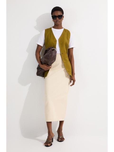 KAREN MILLEN Petite Corset Waist Denim Midi Skirt