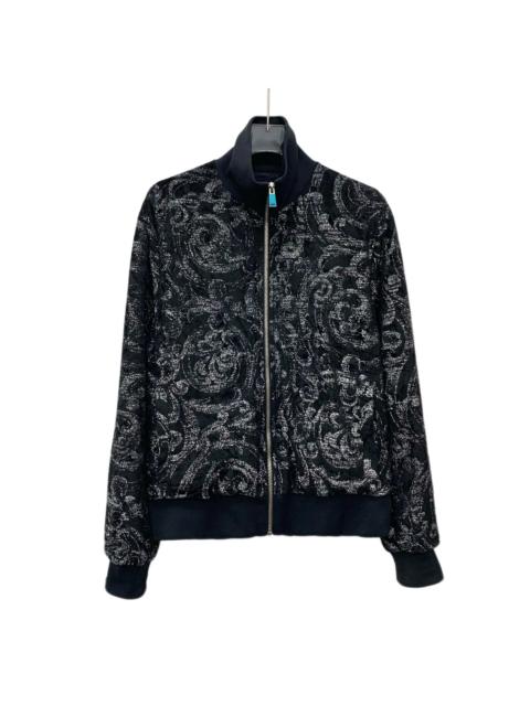 VERSACE Versace Embroidered Stand Collar Zip Long Sleeve Jacket Black Silver