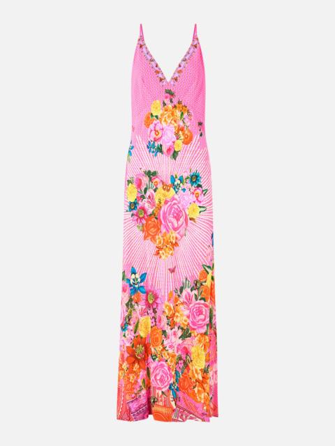 CAMILLA V-NECK FULL LENGTH BIAS SLIP DRESS