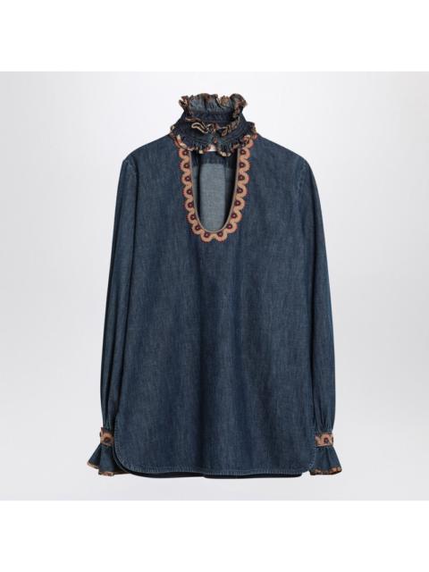 Valentino Blue Denim Blouse With Embroidered Edges Women